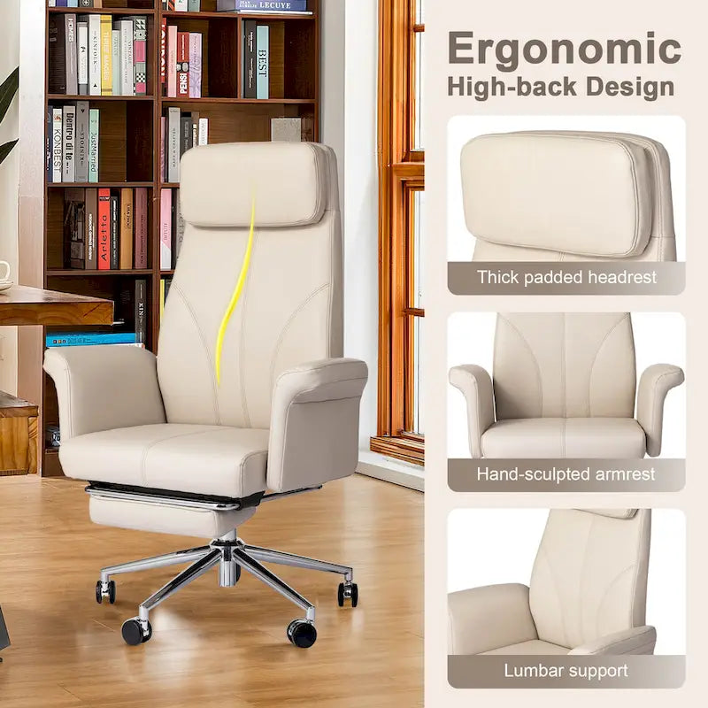 Sedia da ufficio ergonomica con schienale alto, poggiapiedi e braccioli