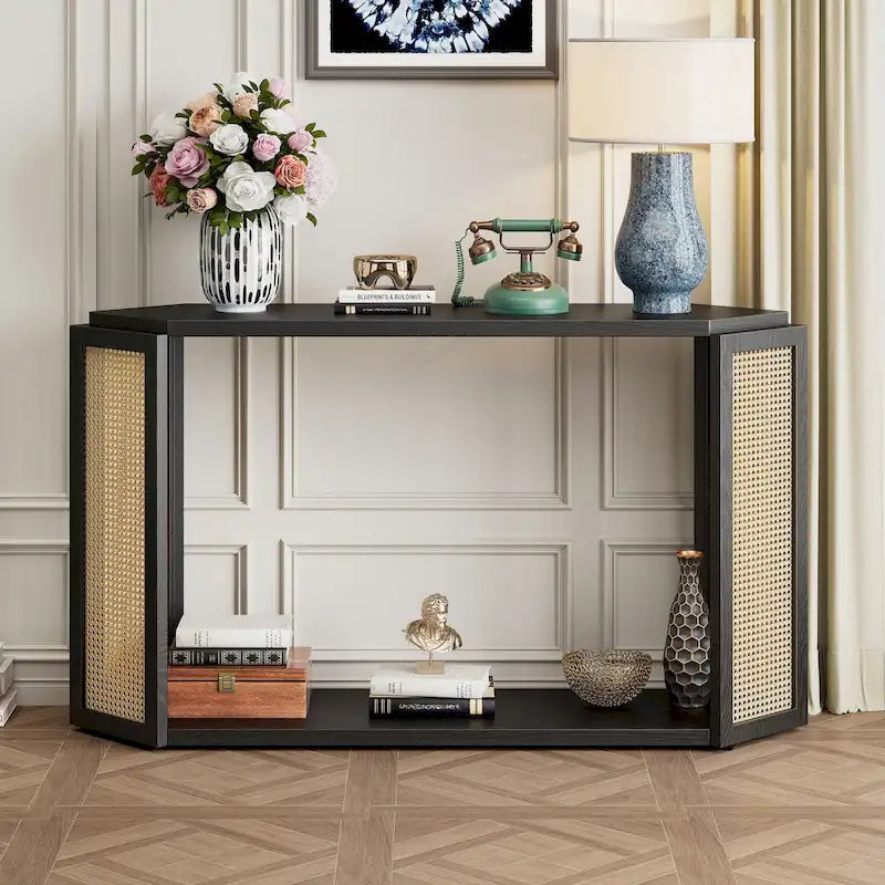 Tavolo Console Arrow 53 con Rattan Intrecciato