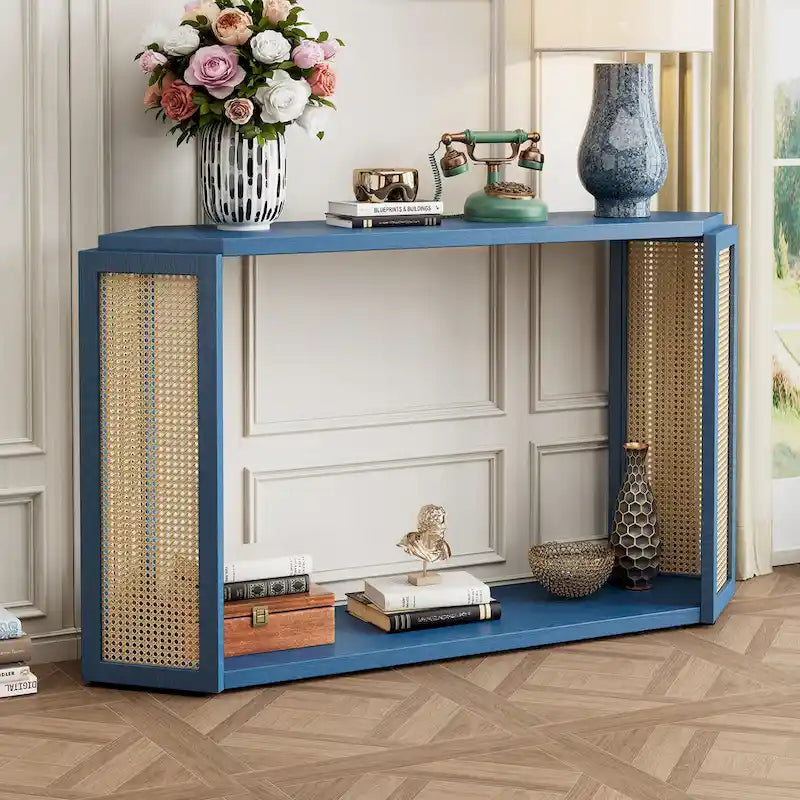 Tavolo Console Arrow 53 con Rattan Intrecciato