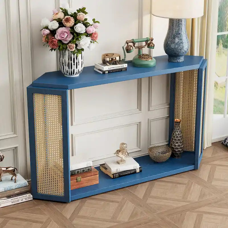 Tavolo Console Arrow 53 con Rattan Intrecciato