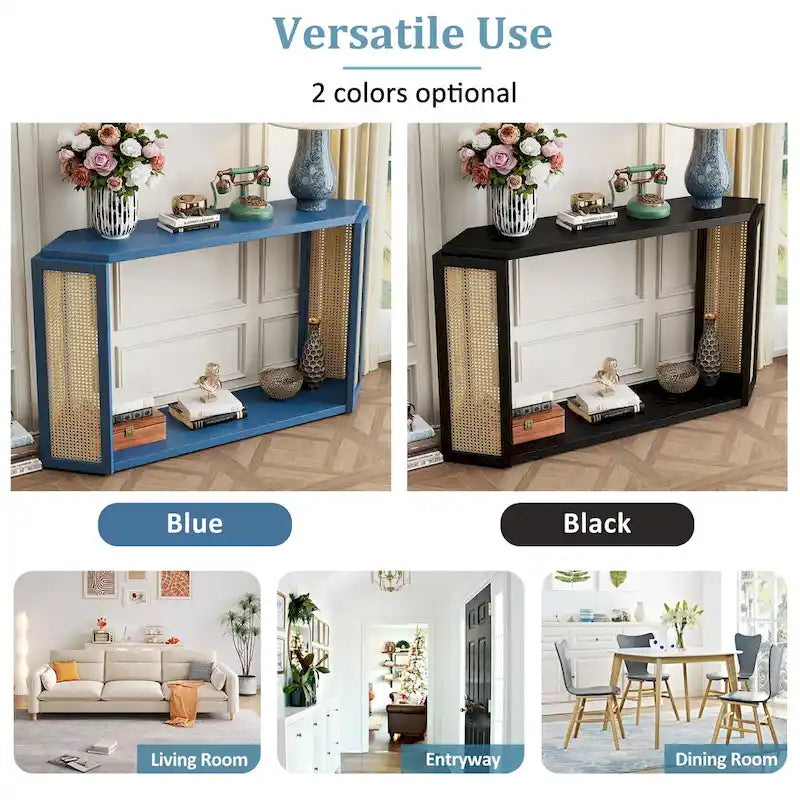 Tavolo Console Arrow 53 con Rattan Intrecciato