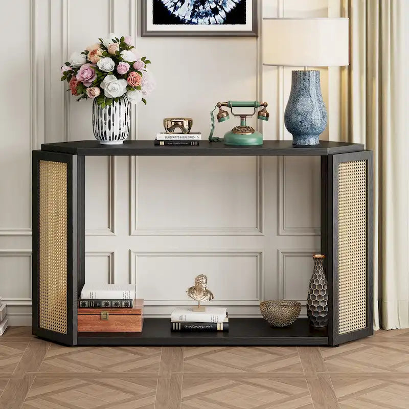 Tavolo Console Arrow 53 con Rattan Intrecciato