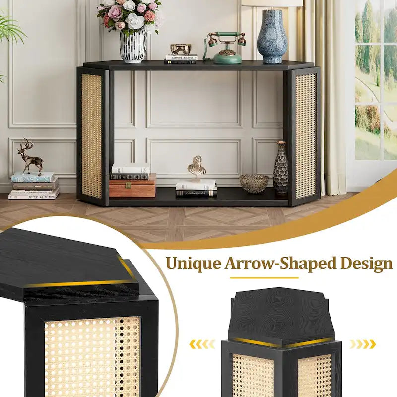 Tavolo Console Arrow 53 con Rattan Intrecciato