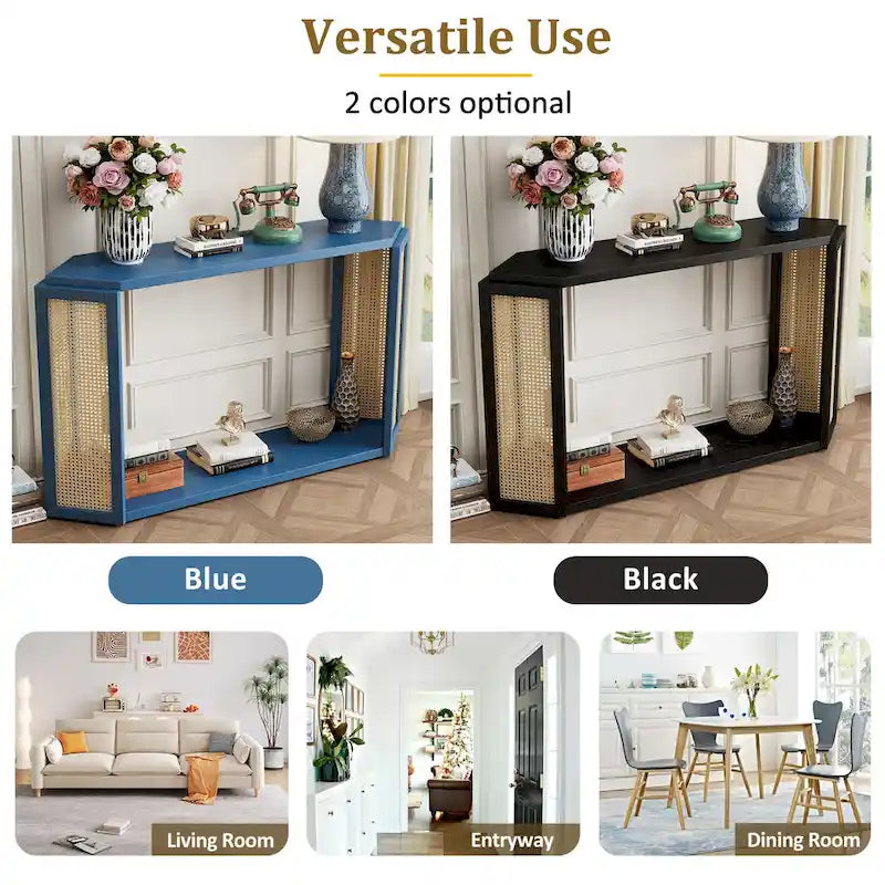 Tavolo Console Arrow 53 con Rattan Intrecciato
