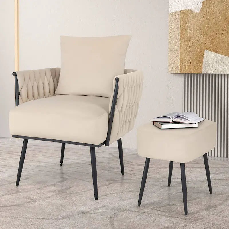 Set poltrona e pouf moderni in velluto olandese, singolo per il tempo libero