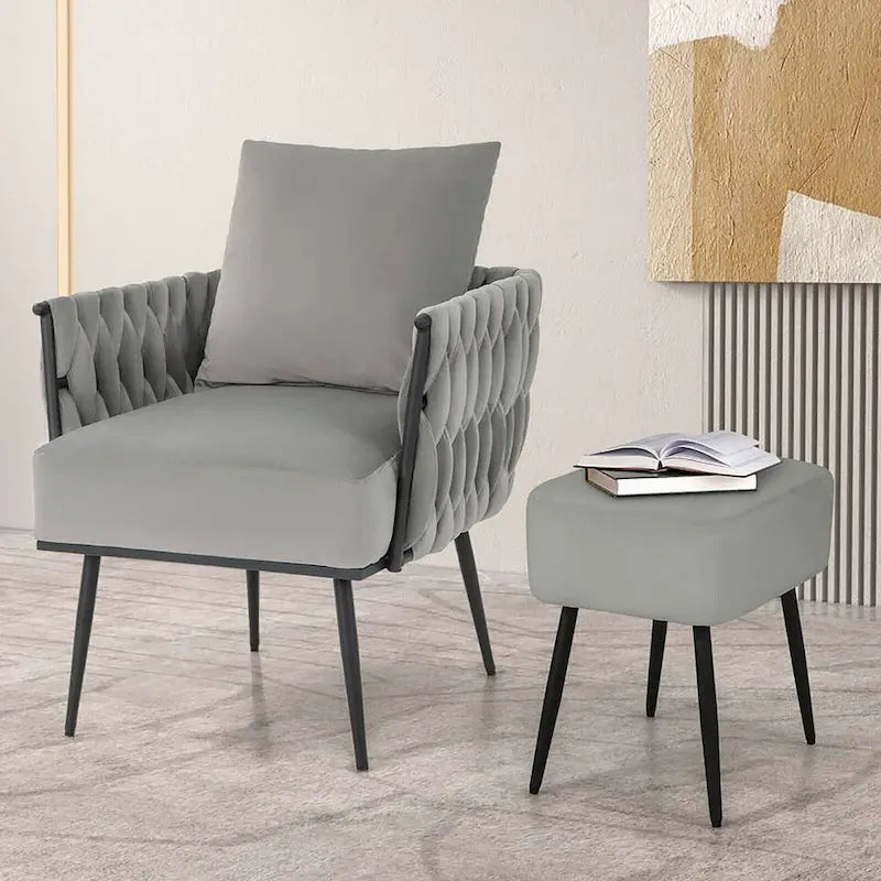 Set poltrona e pouf moderni in velluto olandese, singolo per il tempo libero