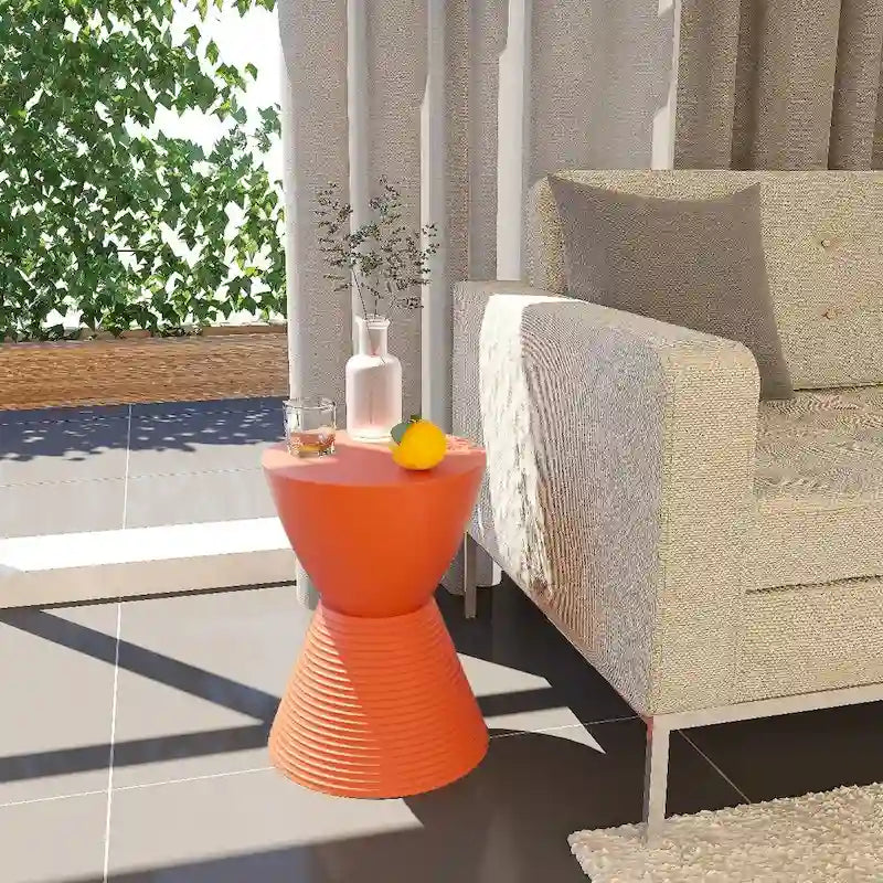 Tavolino Rotondo con Base a Costine, Coperchio Rimovibile e Vano Contenitore Nascosto