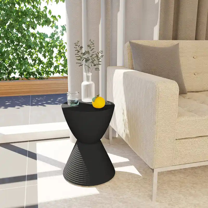 Tavolino Rotondo con Base a Costine, Coperchio Rimovibile e Vano Contenitore Nascosto
