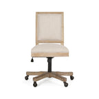Sedia da Ufficio Girevole con Ruote, Tessuto Beige, Legno Marrone Chiaro Effetto Invecchiato