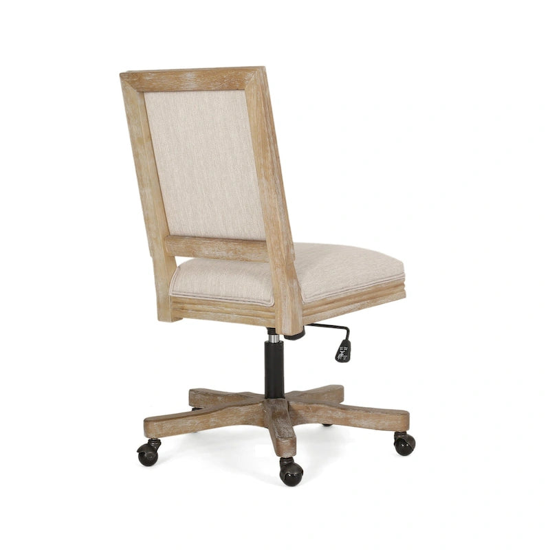 Sedia da Ufficio Girevole con Ruote, Tessuto Beige, Legno Marrone Chiaro Effetto Invecchiato