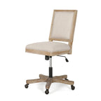 Sedia da Ufficio Girevole con Ruote, Tessuto Beige, Legno Marrone Chiaro Effetto Invecchiato