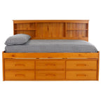 Divano-letto matrimoniale in pino massiccio con sei cassetti, color Miele Caldo