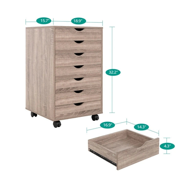 Cassettiera portadocumenti da ufficio a 7 cassetti, mobile con cassetti per schedari con ruote piroettanti, portaoggetti per hobby per casa, ufficio