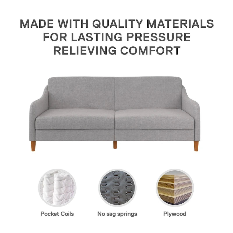 Divano letto futon con molle insacchettate e rivestimento in lino
