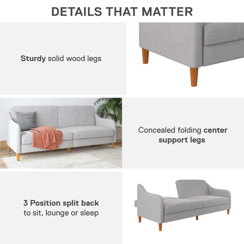 Divano letto futon con molle insacchettate e rivestimento in lino