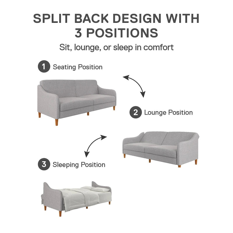 Divano letto futon con molle insacchettate e rivestimento in lino