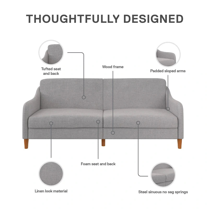 Divano letto futon con molle insacchettate e rivestimento in lino