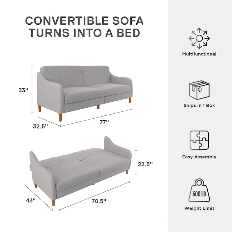 Divano letto futon con molle insacchettate e rivestimento in lino