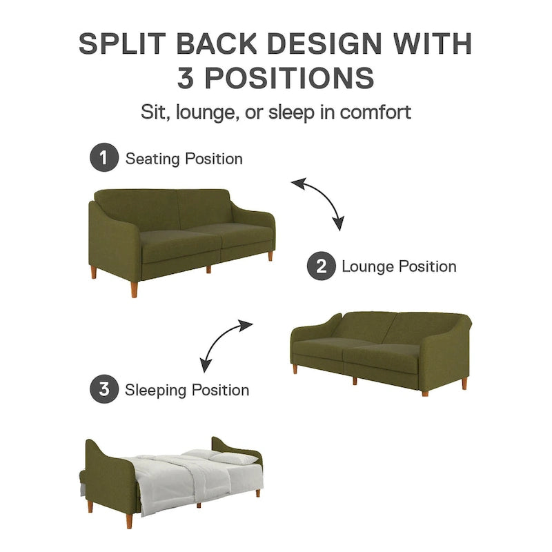 Divano letto futon con molle insacchettate e rivestimento in lino