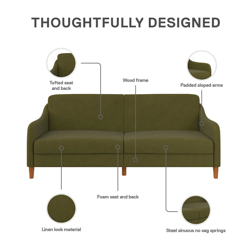 Divano letto futon con molle insacchettate e rivestimento in lino