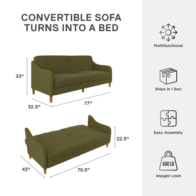 Divano letto futon con molle insacchettate e rivestimento in lino