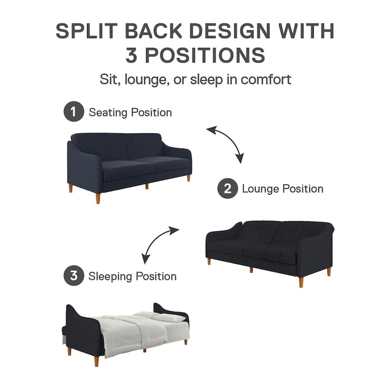 Divano letto futon con molle insacchettate e rivestimento in lino