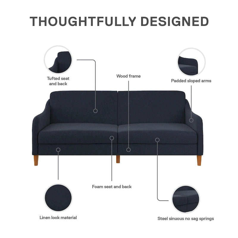 Divano letto futon con molle insacchettate e rivestimento in lino