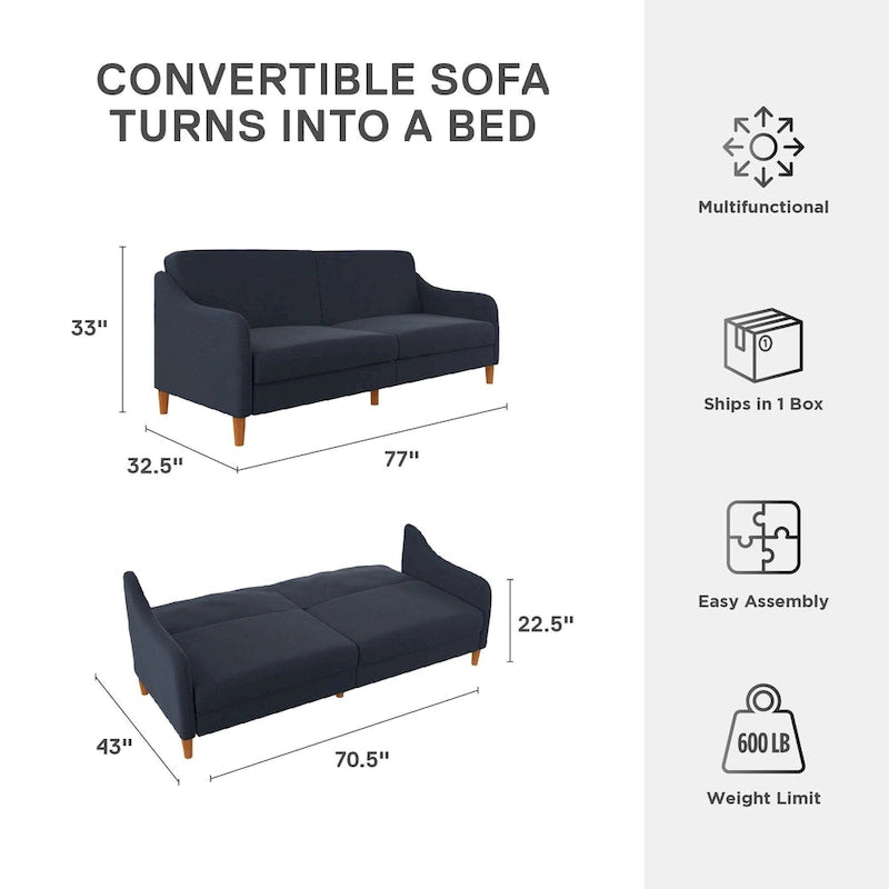Divano letto futon con molle insacchettate e rivestimento in lino
