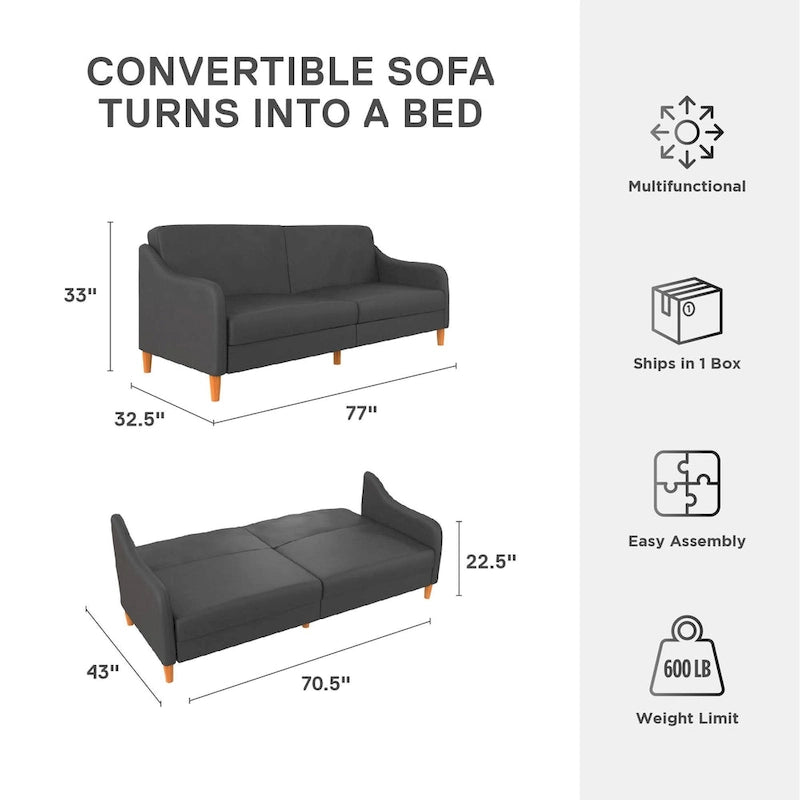 Divano letto futon con molle insacchettate e rivestimento in lino