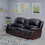 Divanetto reclinabile manuale in pelle rigenerata con consolle portaoggetti