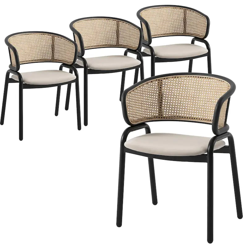 Sedia da pranzo moderna con schienale in vimini e seduta in velluto, set di 4 poltroncine