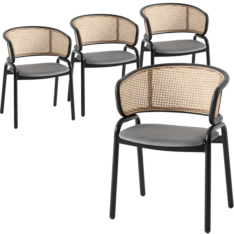 Sedia da pranzo moderna con schienale in vimini e seduta in velluto, set di 4 poltroncine