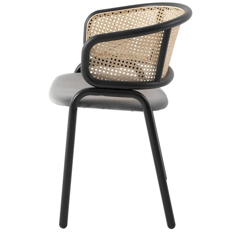 Sedia da pranzo moderna con schienale in vimini e seduta in velluto, set di 4 poltroncine