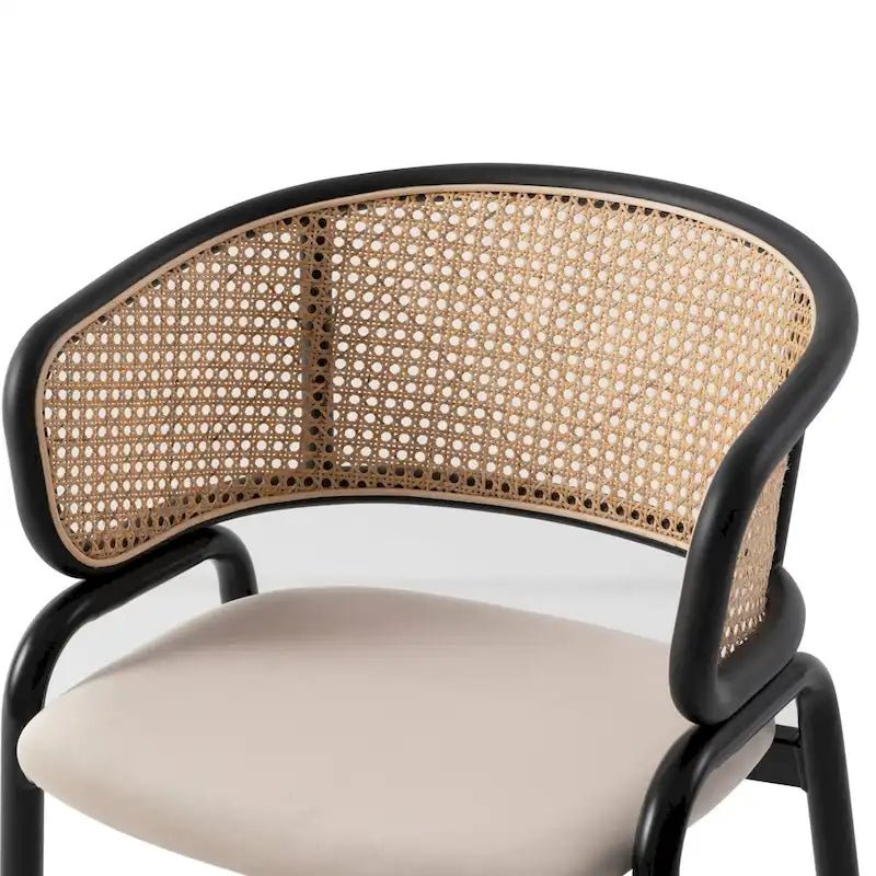 Sedia da pranzo moderna con schienale in vimini e seduta in velluto, set di 4 poltroncine