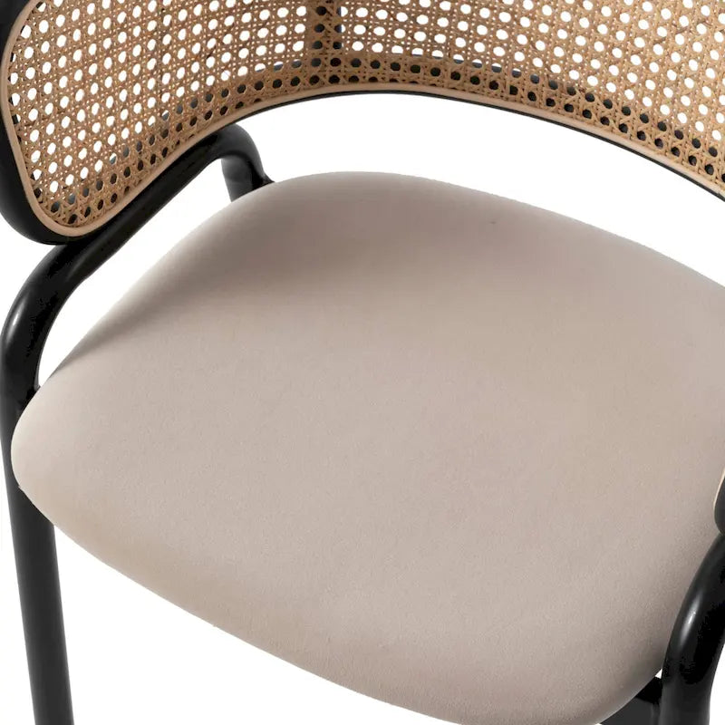 Sedia da pranzo moderna con schienale in vimini e seduta in velluto, set di 4 poltroncine