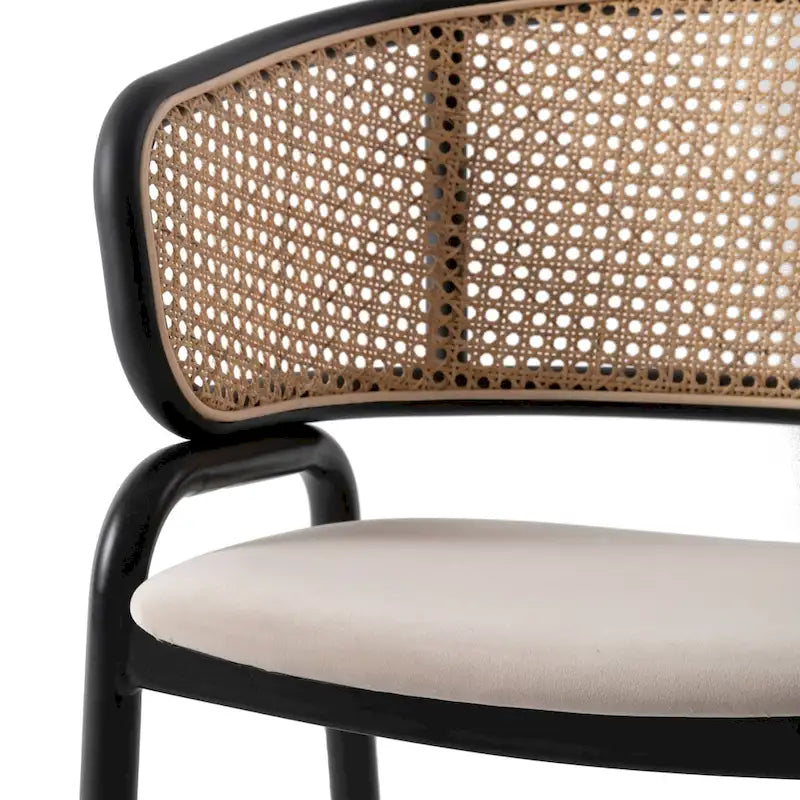 Sedia da pranzo moderna con schienale in vimini e seduta in velluto, set di 4 poltroncine