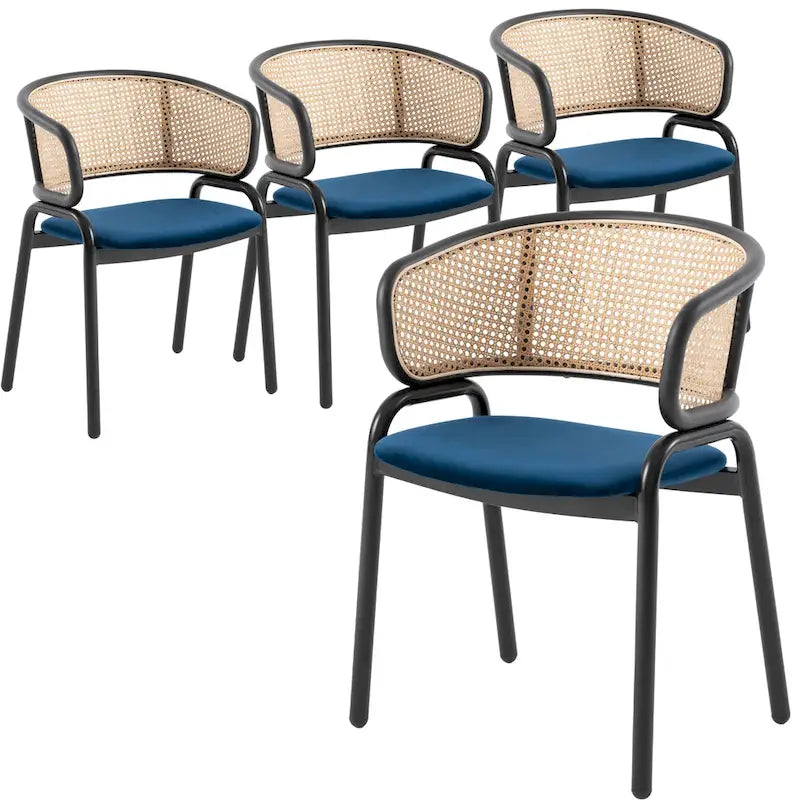 Sedia da pranzo moderna con schienale in vimini e seduta in velluto, set di 4 poltroncine