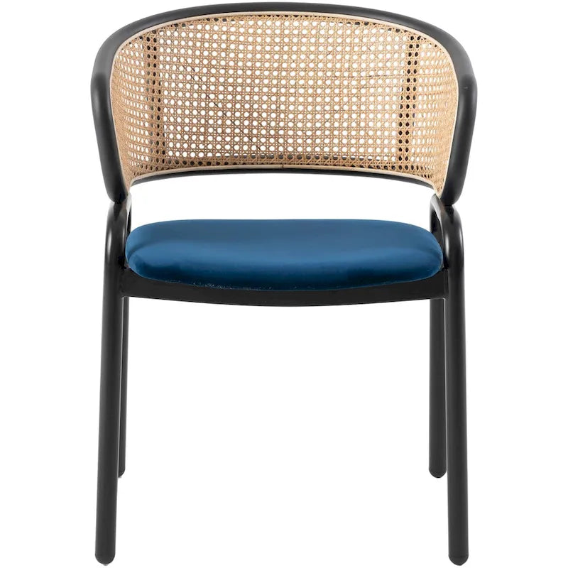 Sedia da pranzo moderna con schienale in vimini e seduta in velluto, set di 4 poltroncine