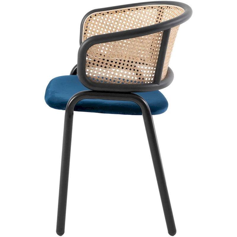 Sedia da pranzo moderna con schienale in vimini e seduta in velluto, set di 4 poltroncine