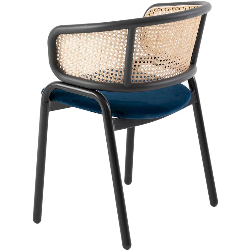 Sedia da pranzo moderna con schienale in vimini e seduta in velluto, set di 4 poltroncine