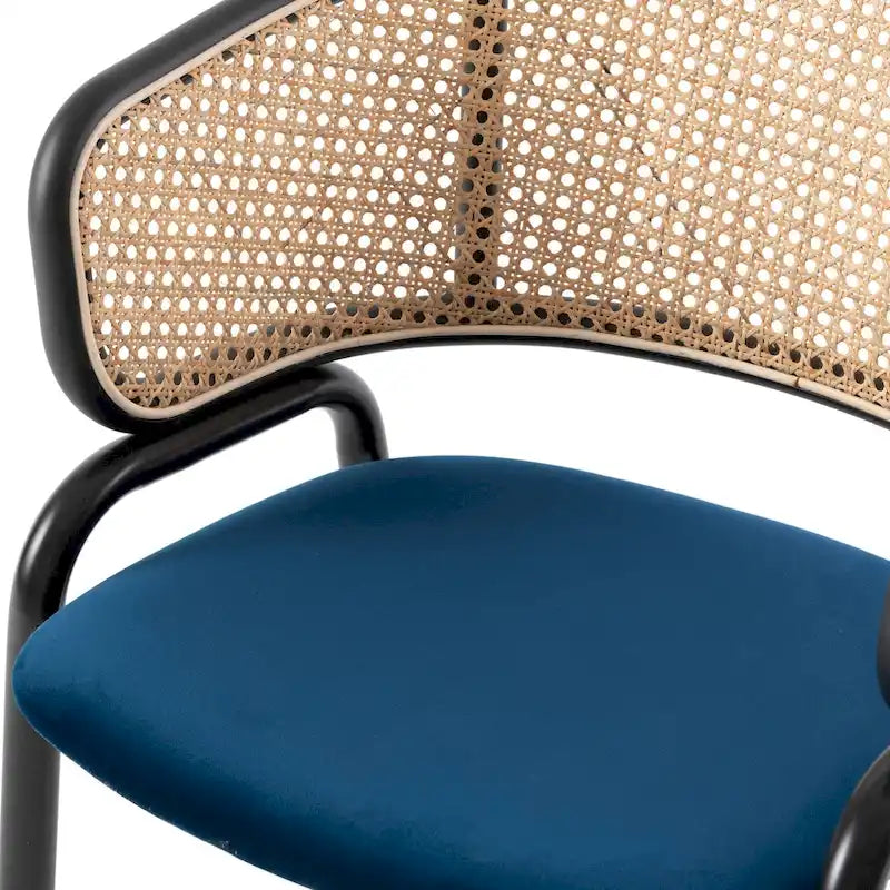 Sedia da pranzo moderna con schienale in vimini e seduta in velluto, set di 4 poltroncine