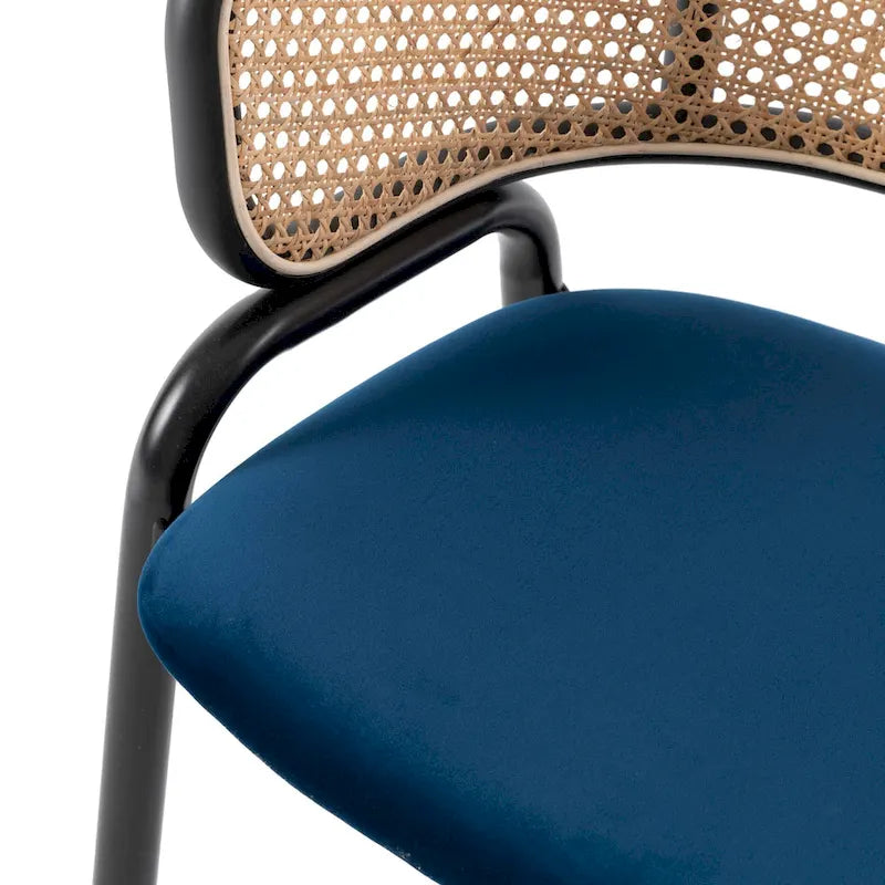 Sedia da pranzo moderna con schienale in vimini e seduta in velluto, set di 4 poltroncine