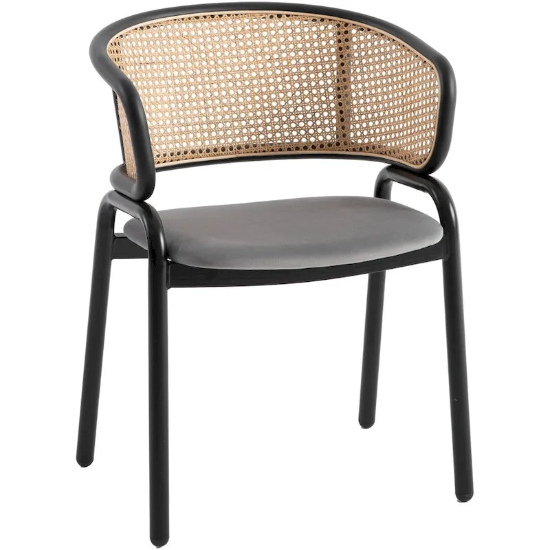 Sedia da pranzo moderna con schienale in vimini e seduta in velluto, set di 4 poltroncine