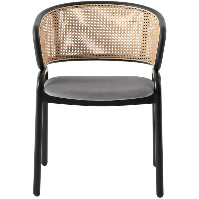 Sedia da pranzo moderna con schienale in vimini e seduta in velluto, set di 4 poltroncine