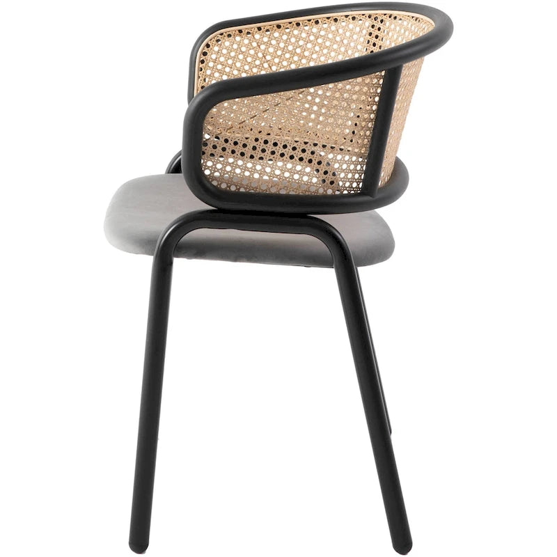 Sedia da pranzo moderna con schienale in vimini e seduta in velluto, set di 4 poltroncine
