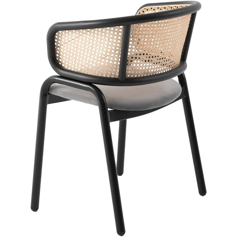 Sedia da pranzo moderna con schienale in vimini e seduta in velluto, set di 4 poltroncine
