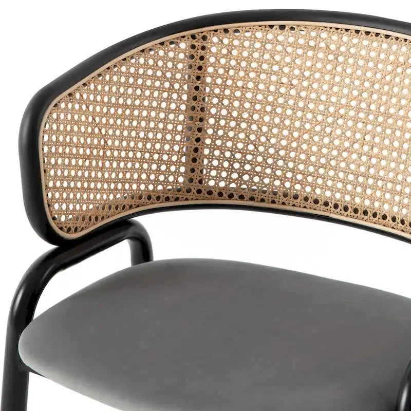 Sedia da pranzo moderna con schienale in vimini e seduta in velluto, set di 4 poltroncine