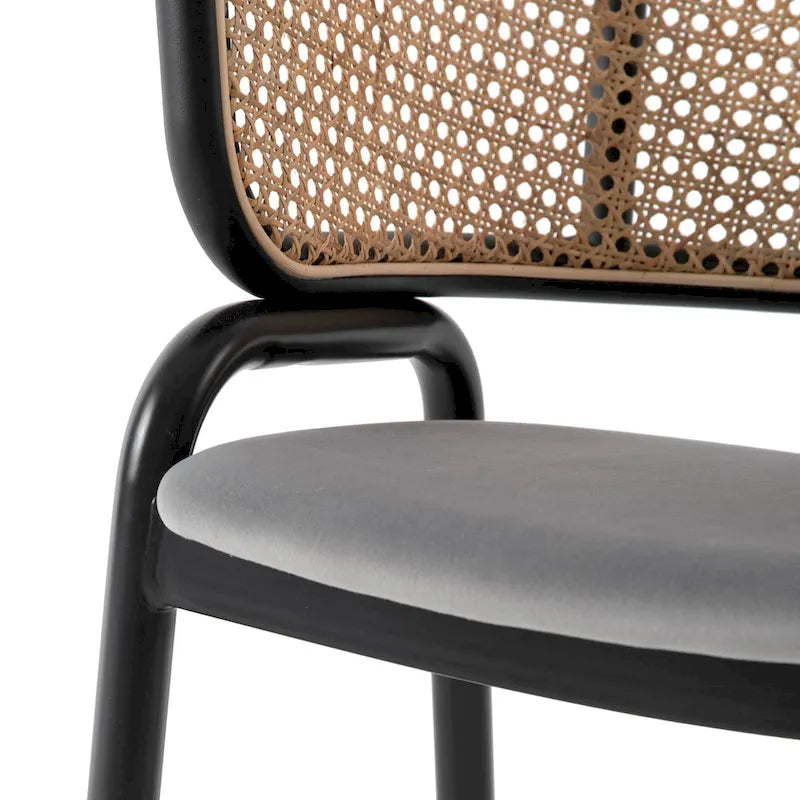 Sedia da pranzo moderna con schienale in vimini e seduta in velluto, set di 4 poltroncine