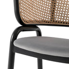 Sedia da pranzo moderna con schienale in vimini e seduta in velluto, set di 4 poltroncine