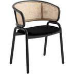 Sedia da pranzo moderna con schienale in vimini e seduta in velluto, set di 4 poltroncine